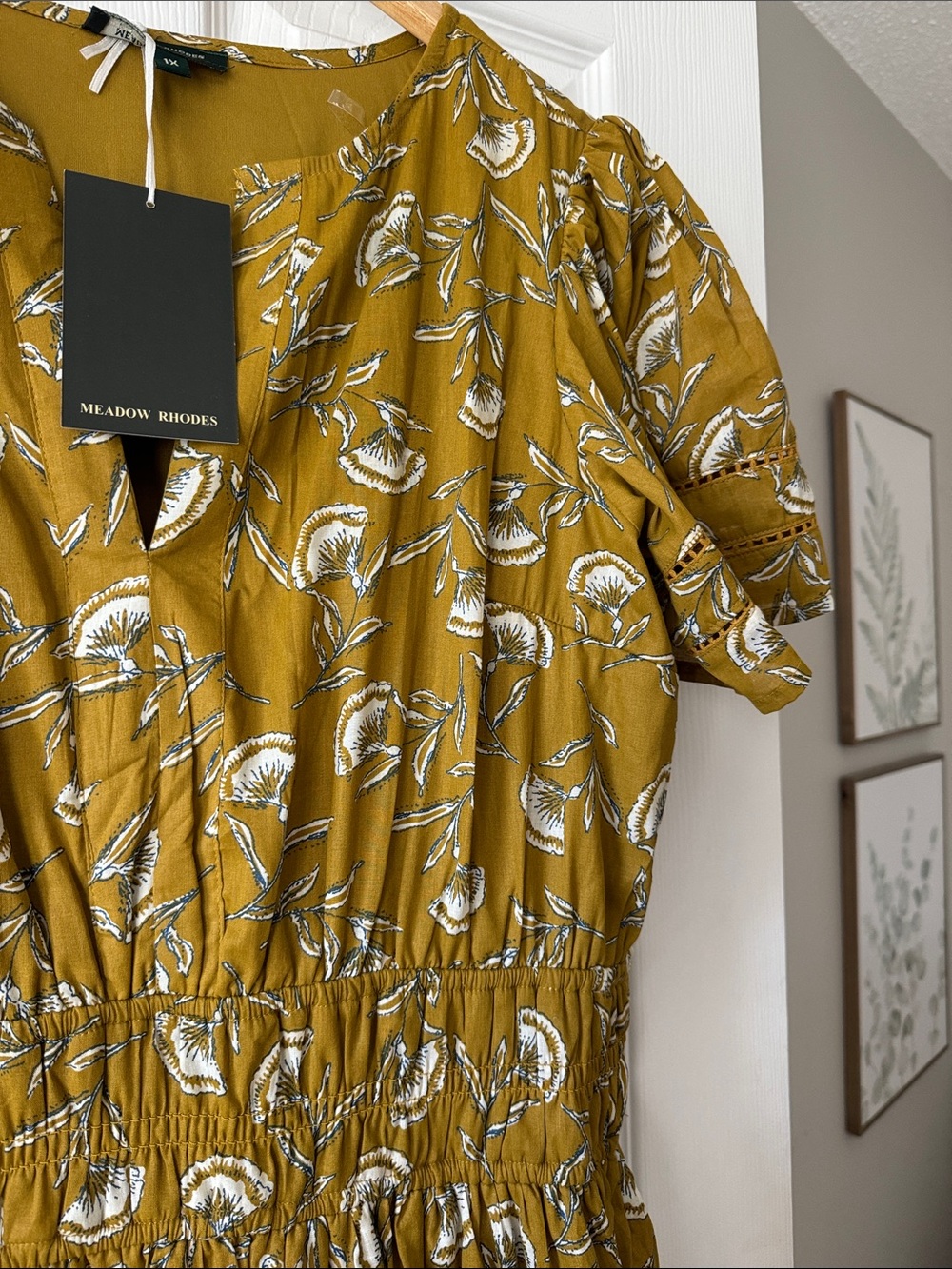 Anthropologie Brand Meadow Rhodes Mustard Floral Maxi Dress